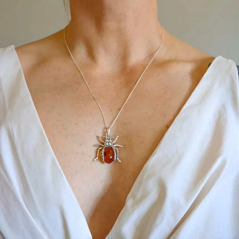 Baltic Amber Scarab Pendant Necklace (Pendant Only)